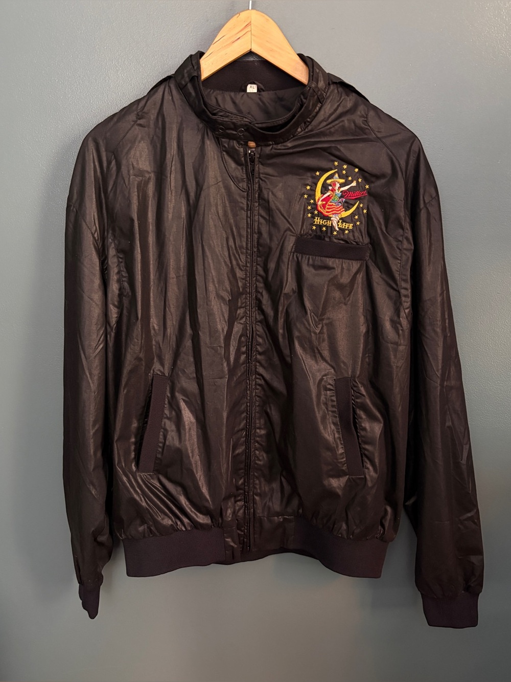 Norman Todd Men's Vintage Miller High Life Black Racer Bomber Jacket XL